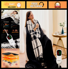 King Size Heated Electric Blanket 100"x90" Flannel, 10 Heat Levels, Timer, Overh