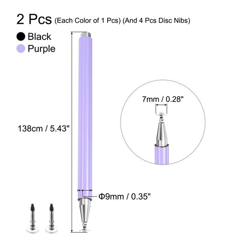 2pcs Stylus Pens for Touch Screens Magnetic 4 Fine Point Disc Black/Purple - Photo 2 sur 7