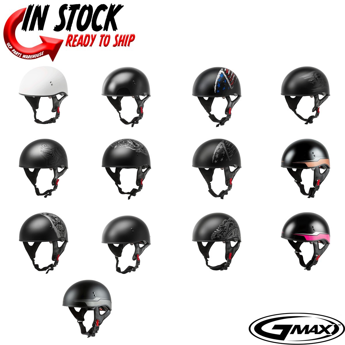 2024 GMAX HH-65 NAKED MOTORCYCLE HALF HELMET - PICK SIZE & COLOR