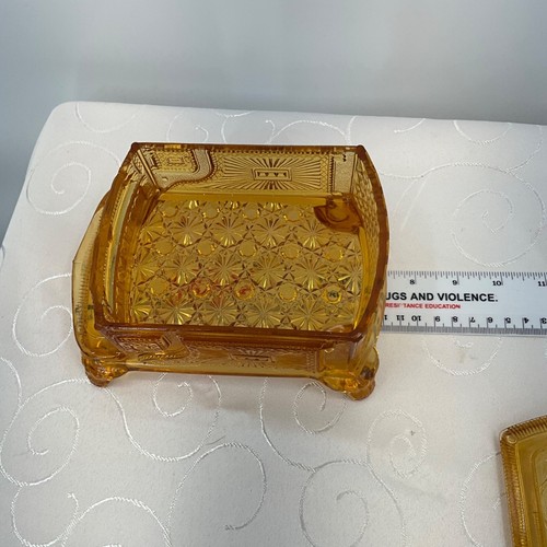 Gänseblümchen & Knopf gepresstes Braunglas Kommode Box Gusseisen Ofenform Bonboniere - Bild 2 von 10