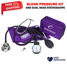 Dixie EMS Adult BP Cuff Dual Head Stethoscope and Blood Pressure Kit - Purple