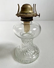 Vintage Hurricane Oil Lamp Swirled Design Pressed Glass With Brass Eagle Burner
