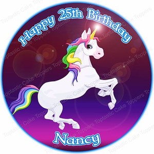 Personalised Fantasy Rainbow Unicorn Edible Icing Birthday Party