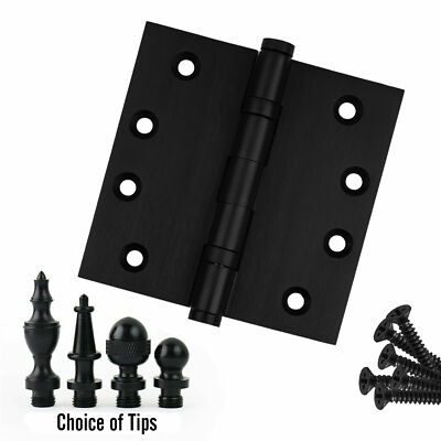 Door Hinge 4.5 x 4.5 Solid Brass Ball Bearing Matte Black w Tips