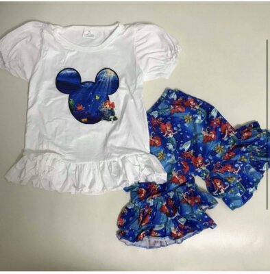 Boutique Girl 2pc outfit Minnie Mouse Ocean Love Ariel Mermaid