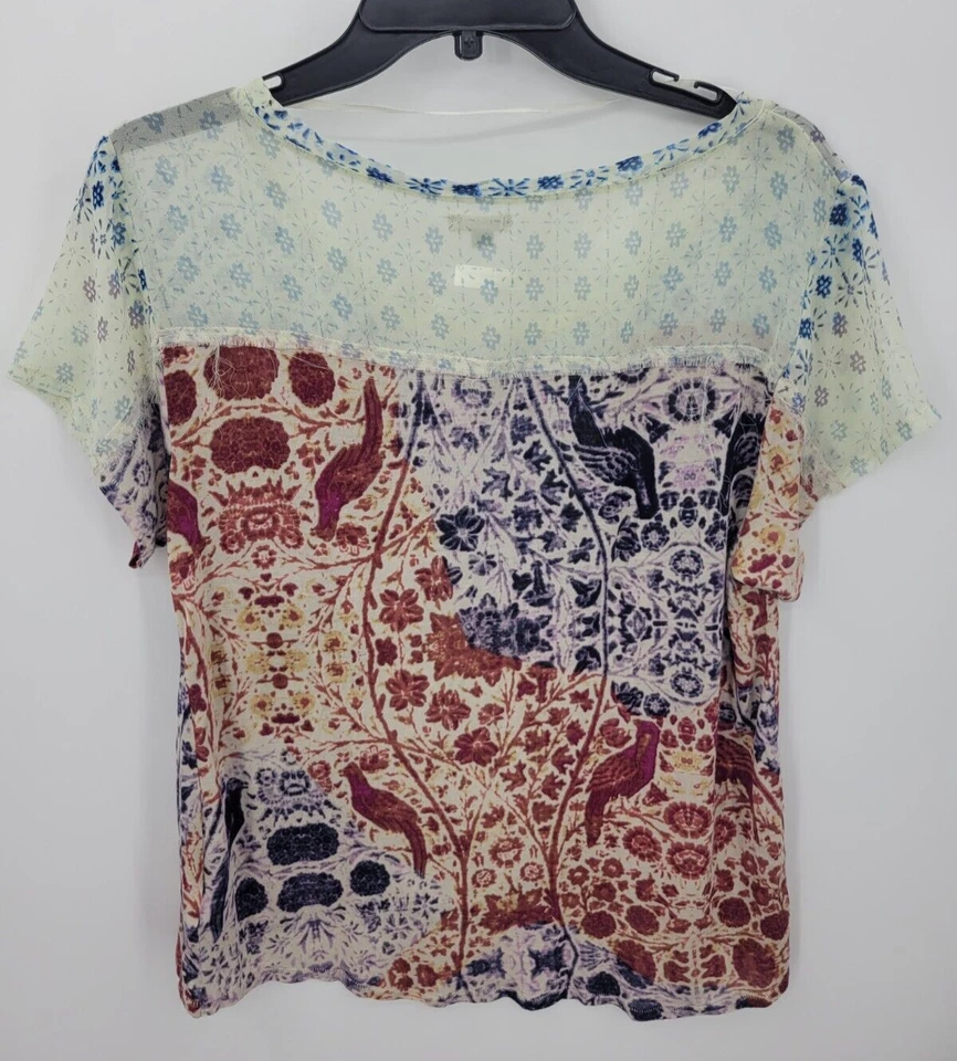 Blusa campesina boho manga corta retazos medios mixtos medianos Ecote Top para mujer Foto 2 de 4