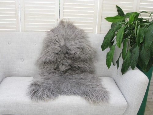 DYED GREY ICELANDIC SHEEPSKIN RUG SINGLE CHAIR SOFA HIDE SKIN LAMBSKIN G625 - Picture 3 of 9