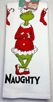 Dr. Seuss How Grinch Stole Christmas KITCHEN TOWELS (3) NAUGHTY NICE 100% COTTON