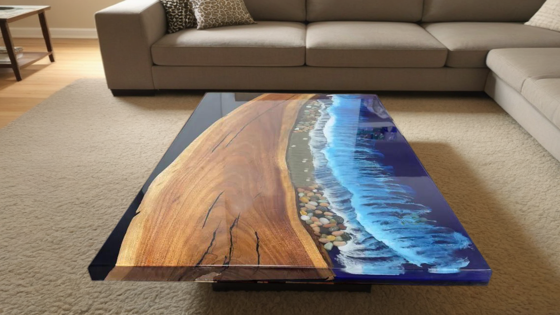 Custom Handmade Wood Epoxy Dining Table | Luxury Resin Wood Table-image