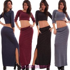 Completo donna gonna lunga spacco laterale top corto maniche 3/4 nuovo AS-5332