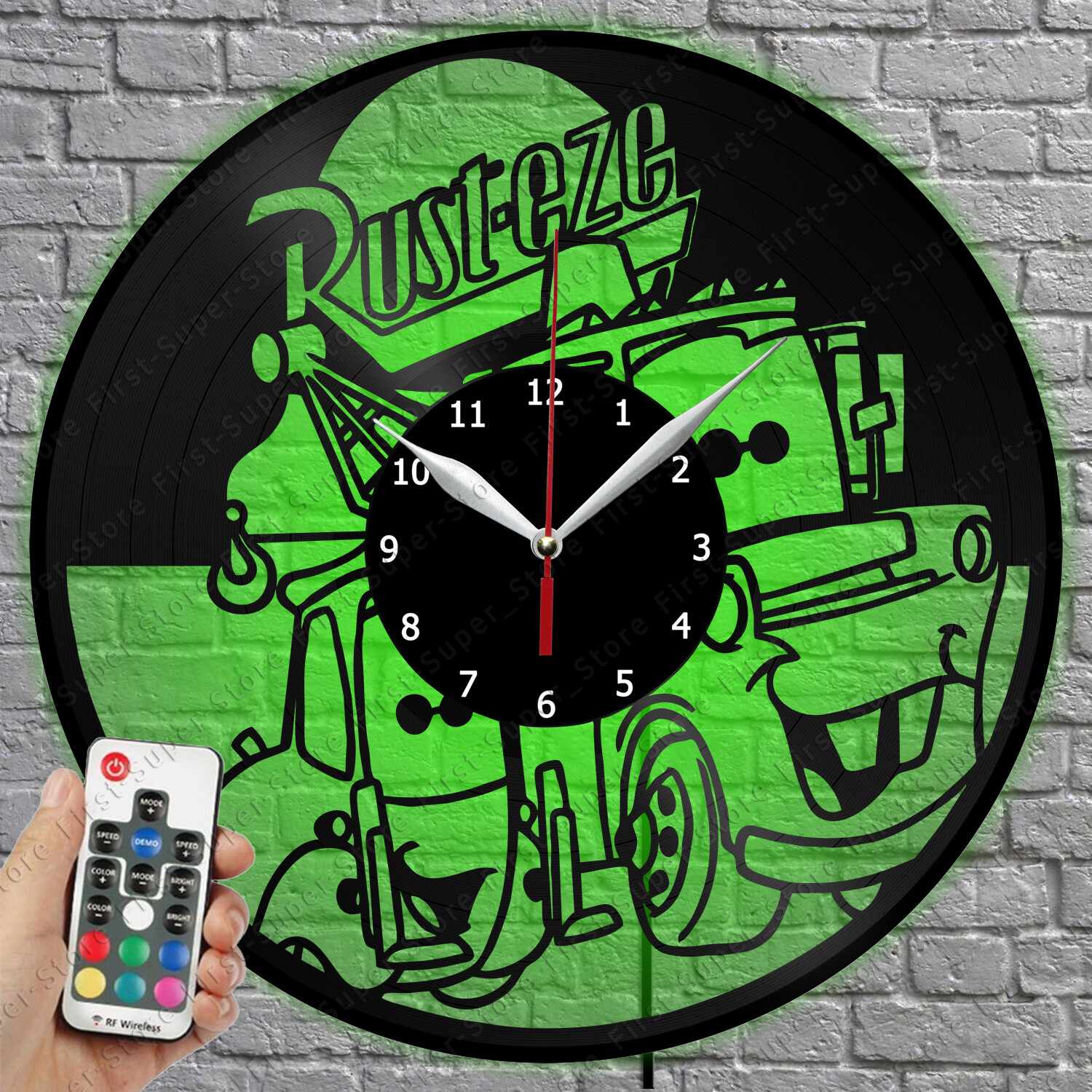 Vinyl Record LED Wall Clock with Cars Design and Light Illumination 1066