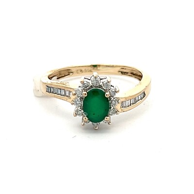 Natural Green Emerald Genuine Diamonds HALO Solid 14K Yellow Gold Ring Free Sizi