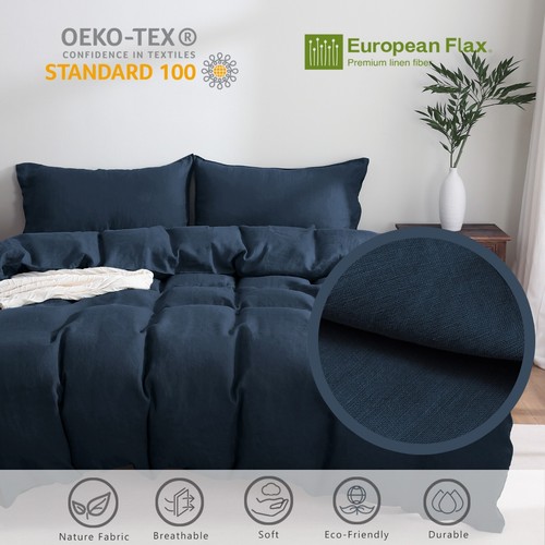100% Pure Linen Duvet Cover 3 Pcs Set European Flax 1 Duvet Cover 2 Pillowcases - Picture 28 of 55