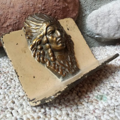 Antique Early Cast Iron Native American Indian Single Bookend