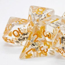 Sage's Familiars - Golden Skull Orange Ink Resin Polyhedral Dice Set | RPG DND