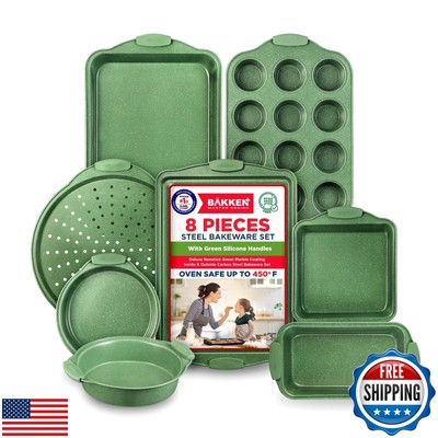 BAKKEN Kitchen Baking Pan Set - Nonstick Green Marble Coating, Carbon Steel B