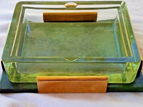 VINTAGE HEAVY GREEN GLASS MEN'S TRINKET/ HOLDER, SOAP DISH? MONOGRAMED - Imagen 12 de 12