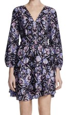 Amanda Uprichard 'Chelsea' ~ Black Print Silk Flare Versatile Dress S NEW $246