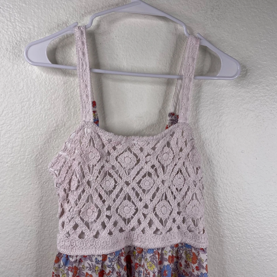 Vestido Jessica Simpson para mujer sin mangas de ganchillo en capas multicolor L Cottage Core Foto 4 de 4