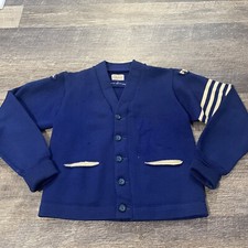 1950s Dehen Cardigan Sweater Letterman's Wool M Co Football Blue White VTG 40s