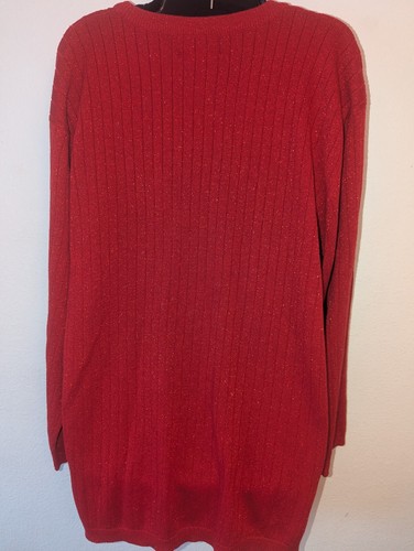 Sag Harbor Metallic Red Ribbed Knit Long Sleeve Sweater Women’s XL - 第 2/2 張圖片