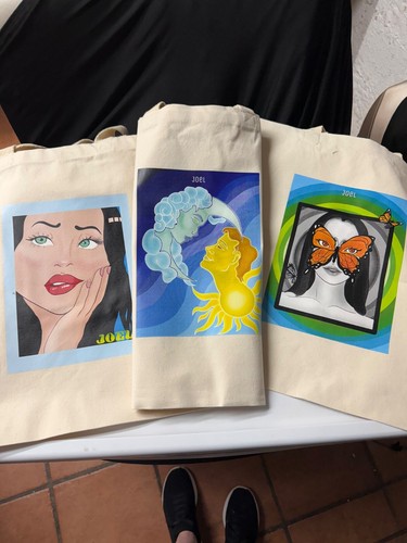 set of 3 Canvas/cotton tote bags, made by local artist 