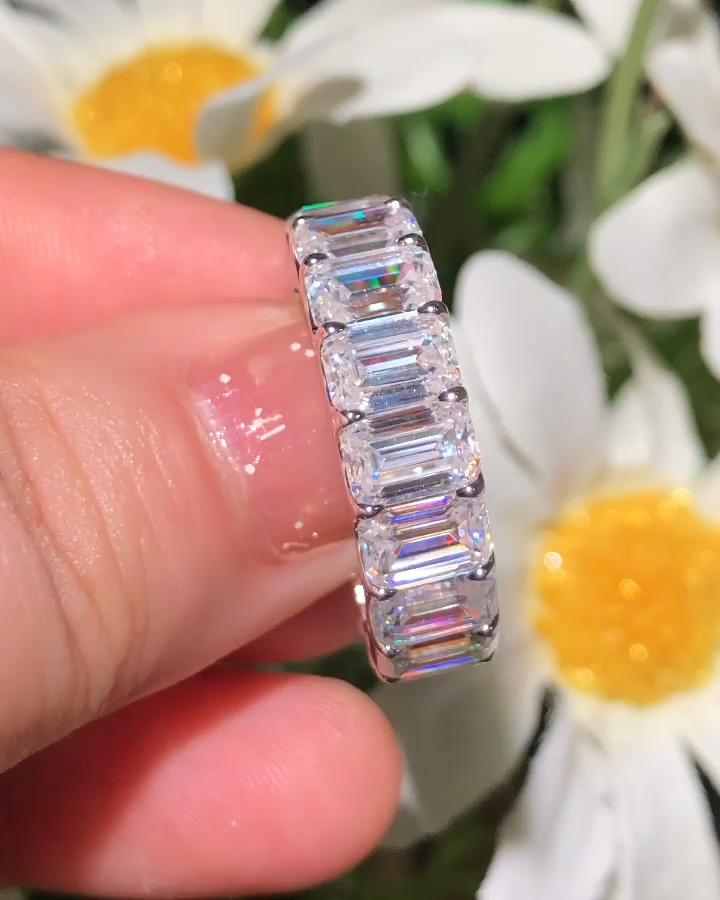 13 CTW Emerald Cut Moissanite Full Eternity Wedding Band Solid 14K