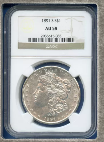 1891 S NGC AU58 Morgan Silver Dollar $1 US Mint Better 1891-S AU-58 Blast White
