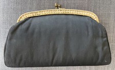 vintage 1950s Garay black satin and rhinestone clutch purse evening bag w/ comb