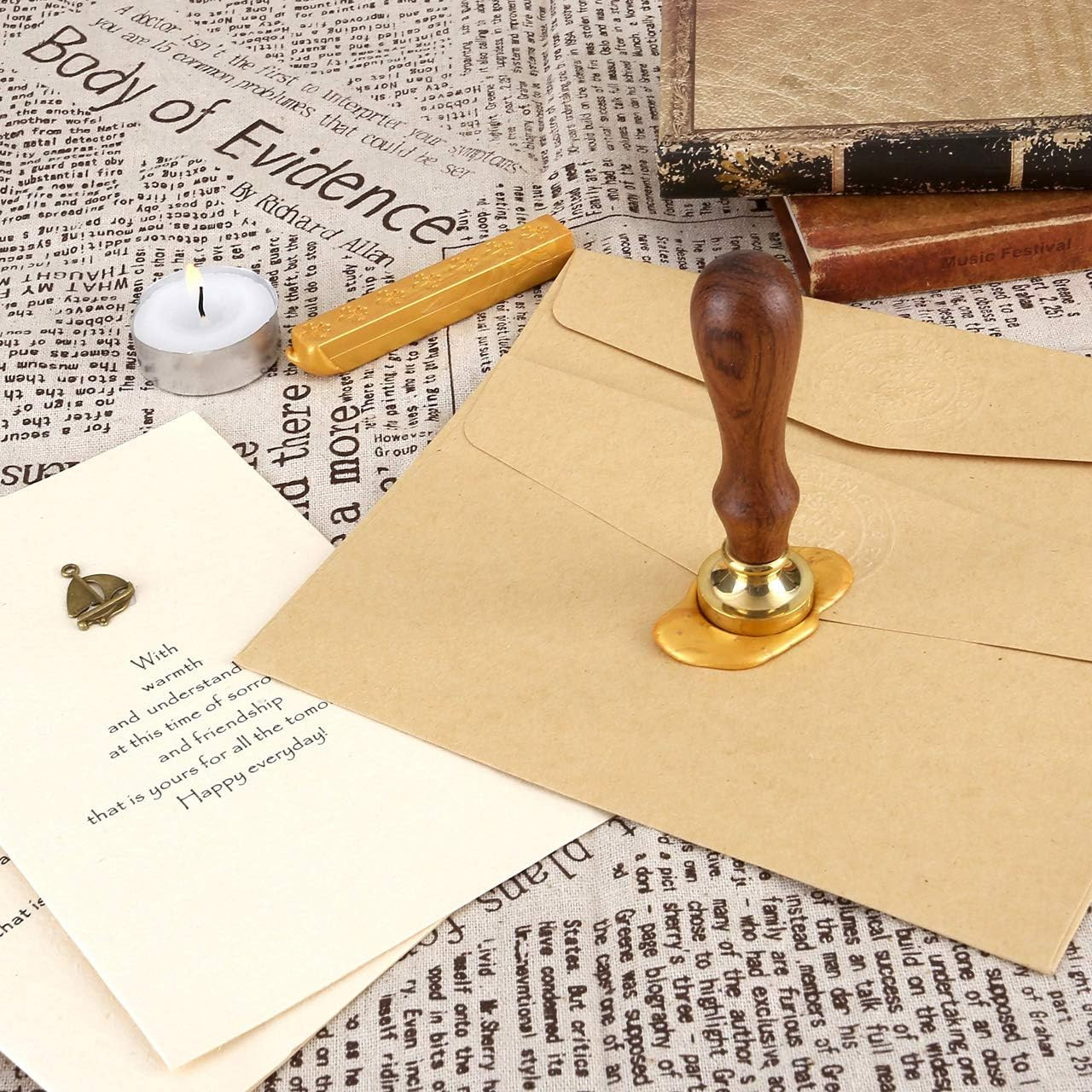 Letter a Wax Seal Stamp,  Vintage Floral Brass Head Wooden Handle Alphabet Initi