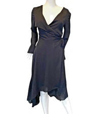 H By Halston Women's Black Asymmetrical Wrap Dress Size S