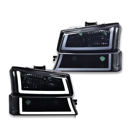 LED DRL Headlights for Chevy Silverado 1500 2500 3500 2003-2006 Smoky Lens Black