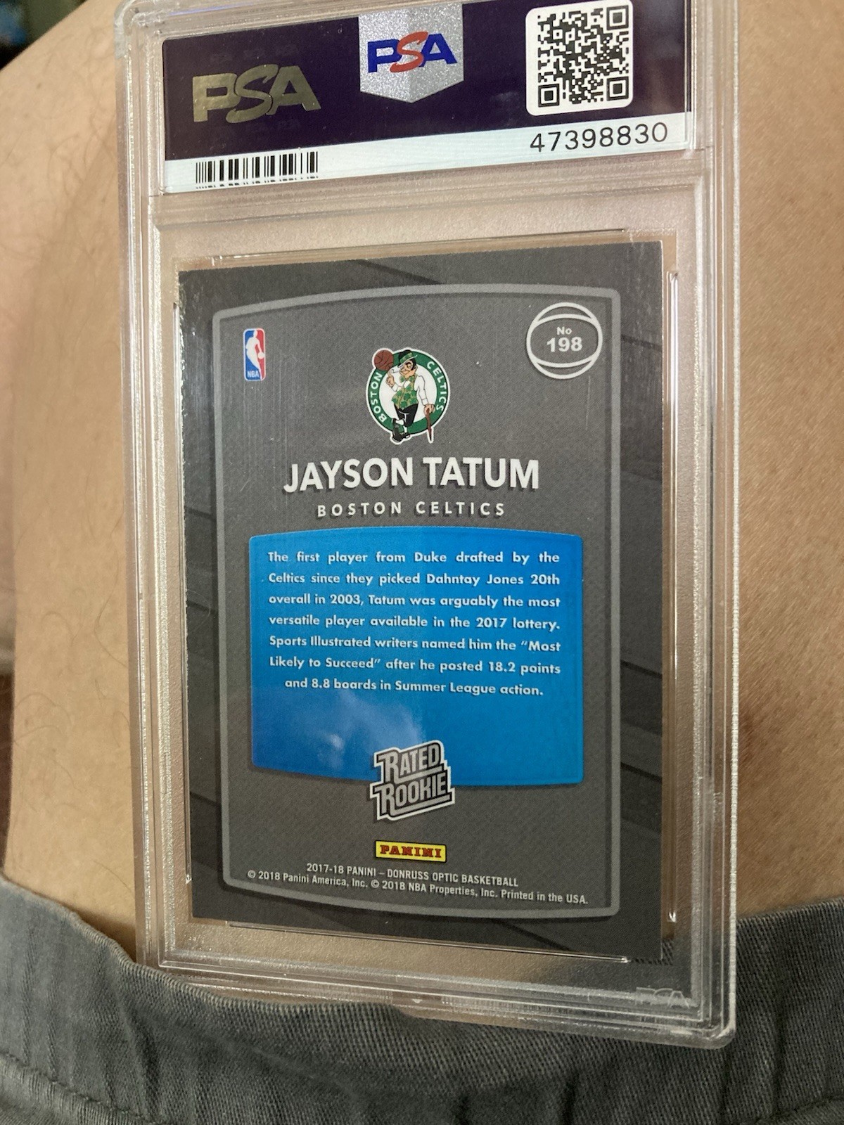 2017-18 Panini Donruss Optic - Rated Rookie Jayson Tatum #198 (RC) PSA 8 view 3