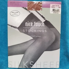  Nice Touch Sheer Stockings SOFT TAUPE Sz A Wide Band Nylons Garter Required 
