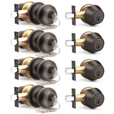 Door Lock Set 4 Pack Keyed Alike Single Cylinder Deadbolt Oil Rubbed Bronze Flat