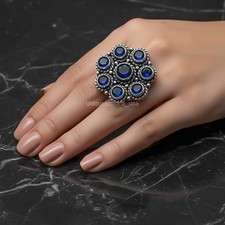 925 Sterling Silver Blue Sapphire Gemstone Beautiful Handmade Woman Gift Ring