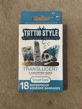 NEW, TATTOO STYLE WATERPROOF ADHESIVE BANDAGES BANDAIDS, BOX OF 18