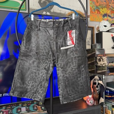 Lost Intricacy Black Leather Leopard Print Shorts Size Fits 32/34 NWT