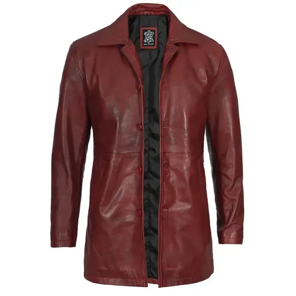 Men's Maroon Real Leather Car Coat