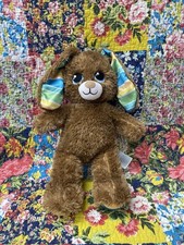 Build A Bear Chocolate Brown Bunny Rabbit Soft Toy Pastel Striped Ears Feet 17”