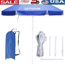 Heavy Duty 6.5ft Beach Umbrella Wind Resistant Portable Sun Shade W/ Sand Anchor