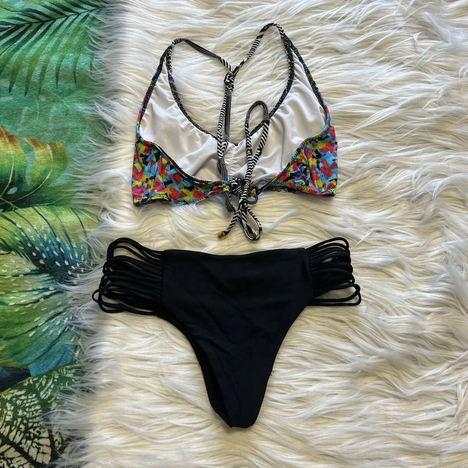 MIKOH Bikini de Natación XS Hipster Parte Inferior Arco Iris Geométrico Ajustable Top Foto 4 de 4