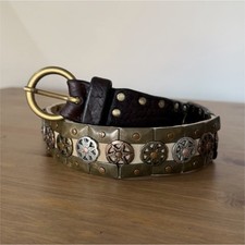 Western Studded Brown Belt with Brass Buckle and Adjustable Fit