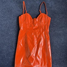 Fashion Nova Womens Medium Orange Faux Leather Party Mini Bodycon Dress