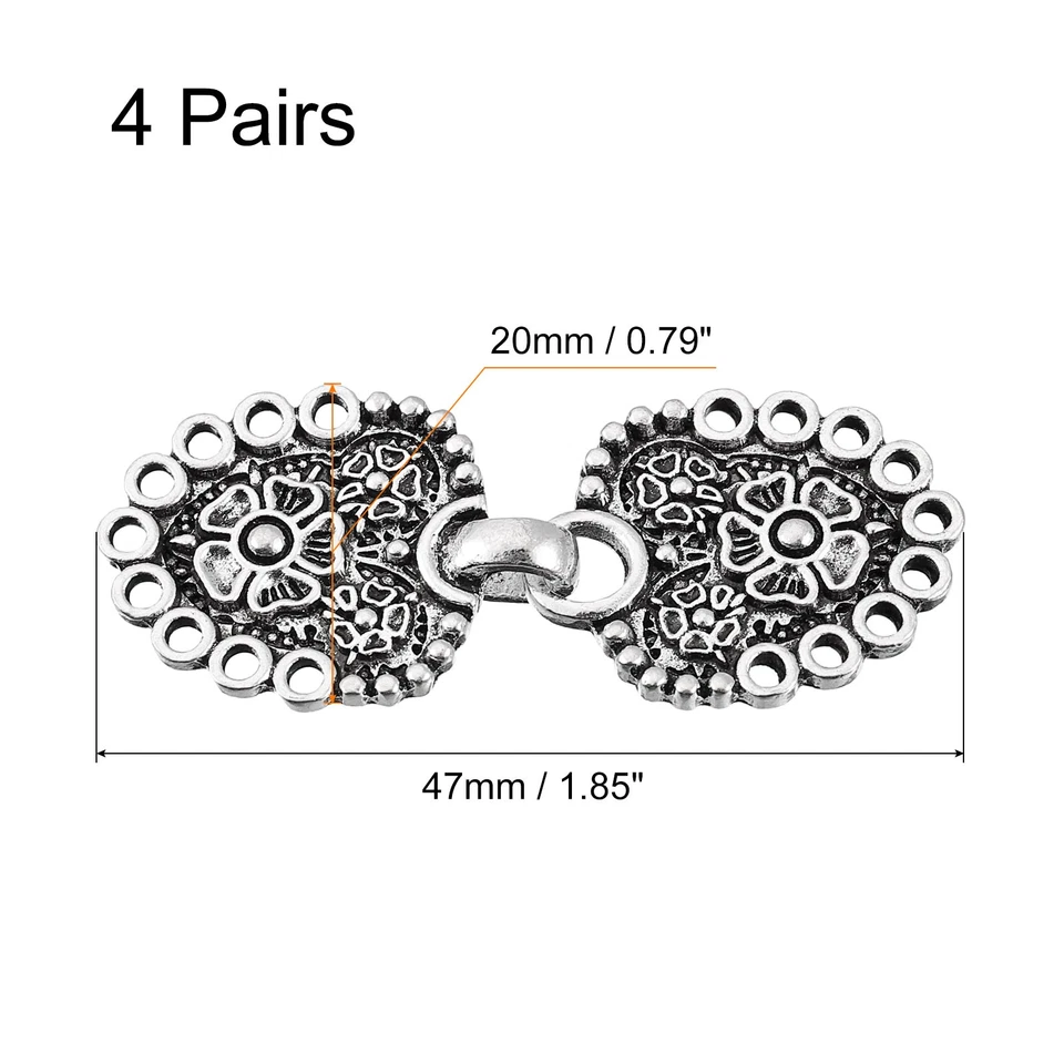 Mantel Schließe 4 Paare Aufnähen Haken und Ösen Vintage Umhangspangen (Silber) - Bild 2 von 4