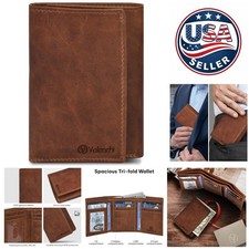 Genuine Real Leather Trifold Men's Wallet - With Card Holder Slots, ID Window...