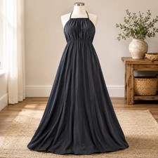 Lulus Maxi Dress Women Small Black Halter Neck Open Back A-Line Formal Gown