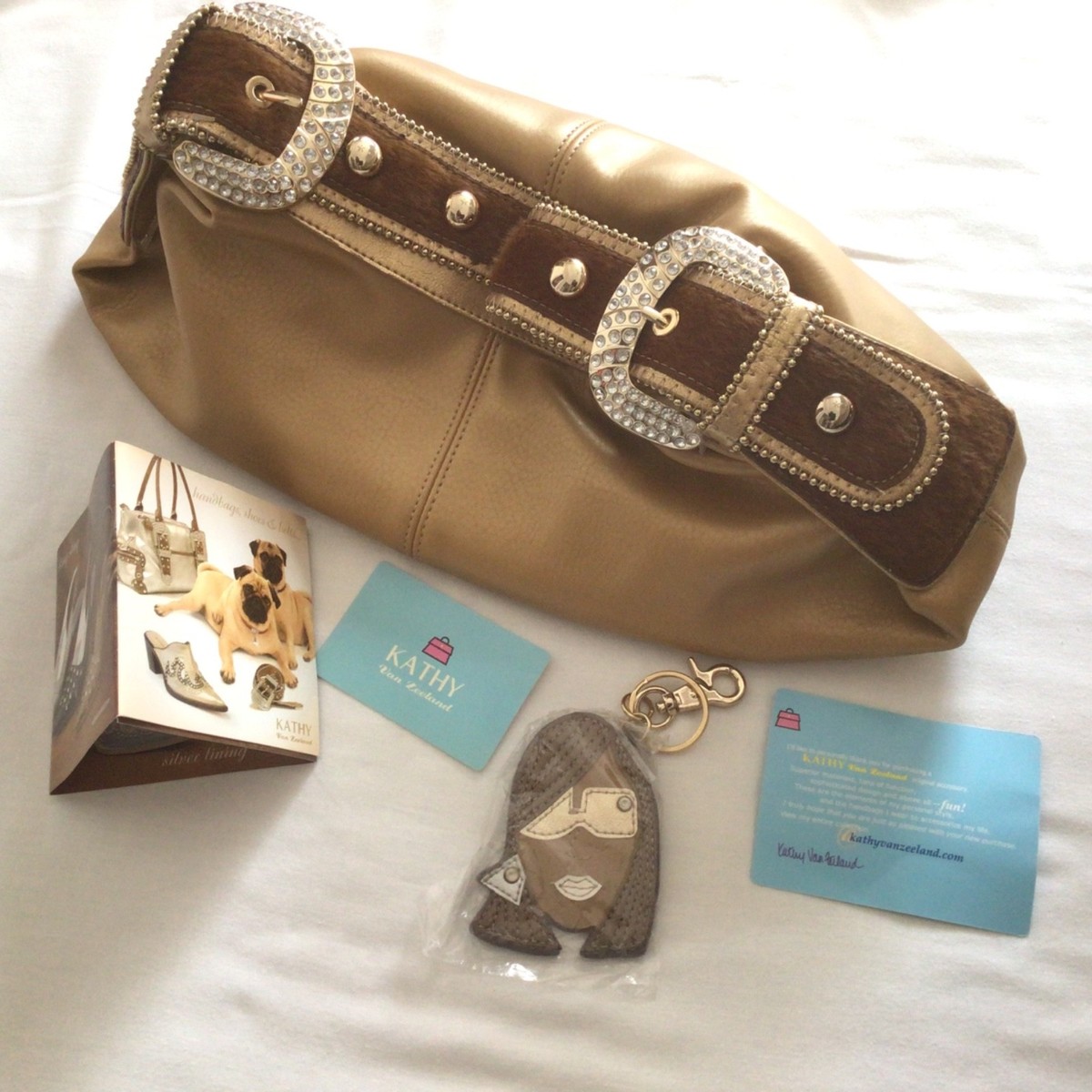 Kathy Van Zeeland Y2k Hobo Shoulder Bag Glam Bling Gold Tan