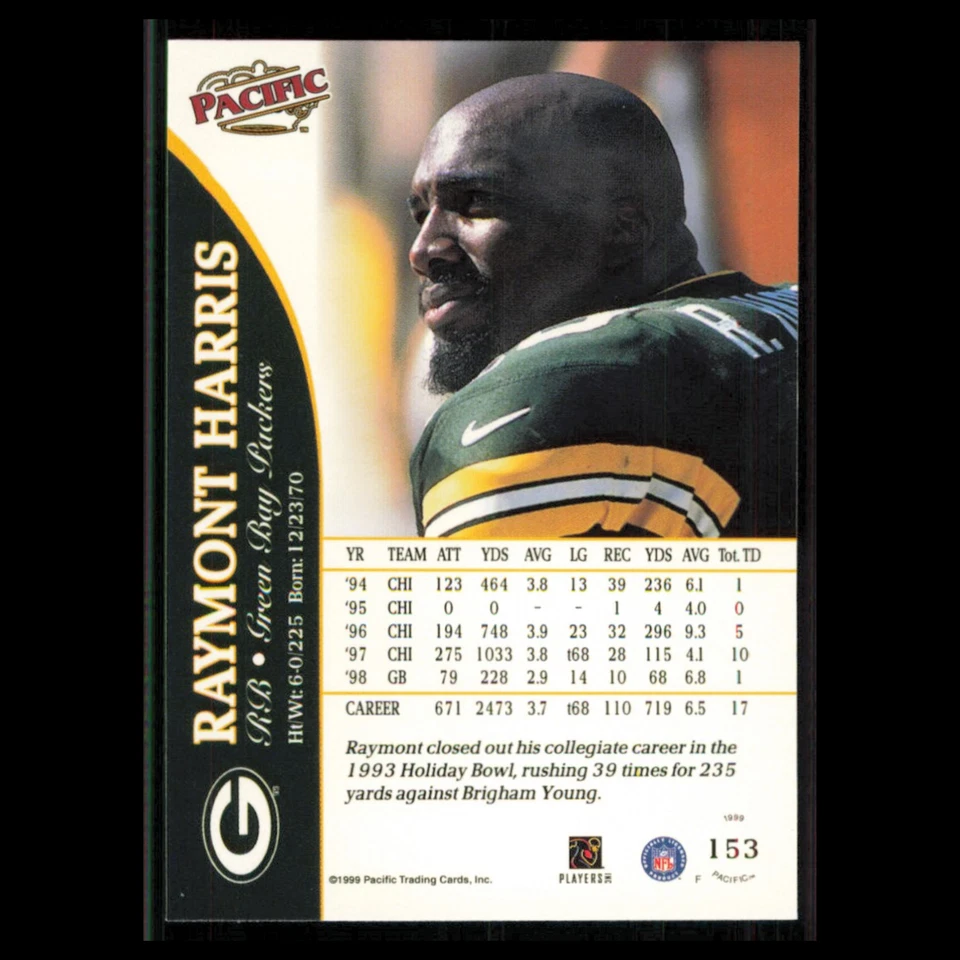 Raymont Harris #153 1999 Pacific Green Bay Packers Football Card NFL NM - Image 2 of 3