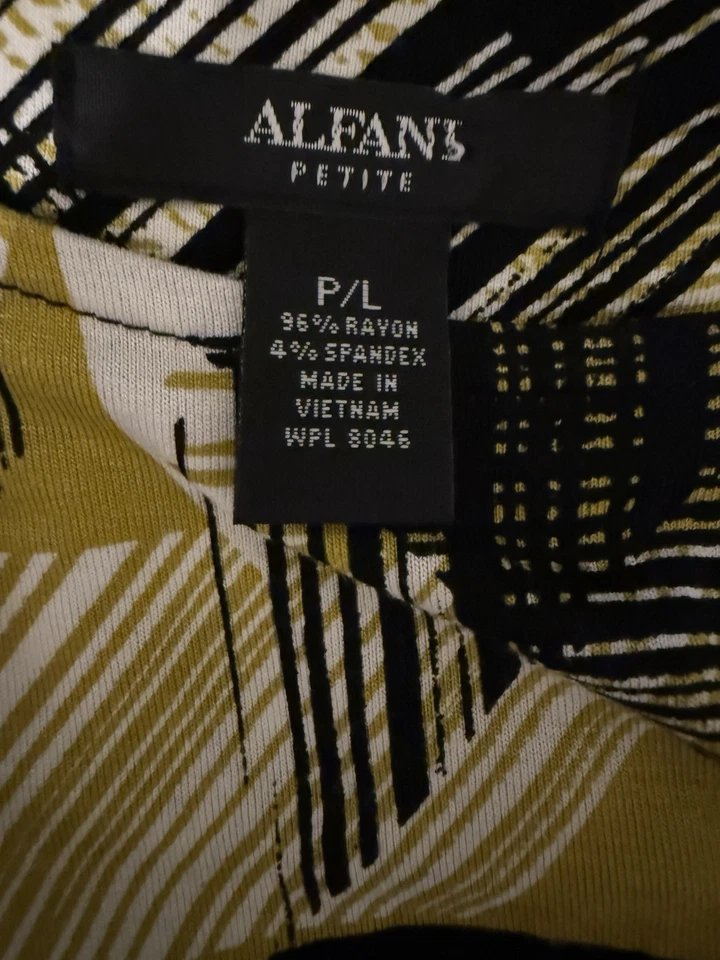 Alfani Women's Short Sleeve Black/Yellow Geometric Blouse, Petite Large - Image 2 of 4